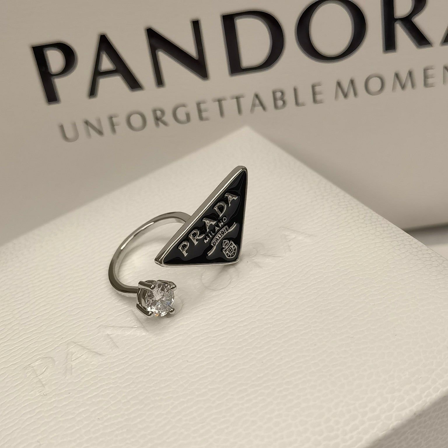Prada Triangle Symbol Crystal Open Ring – Luxury Designer Jewelry – product image 8