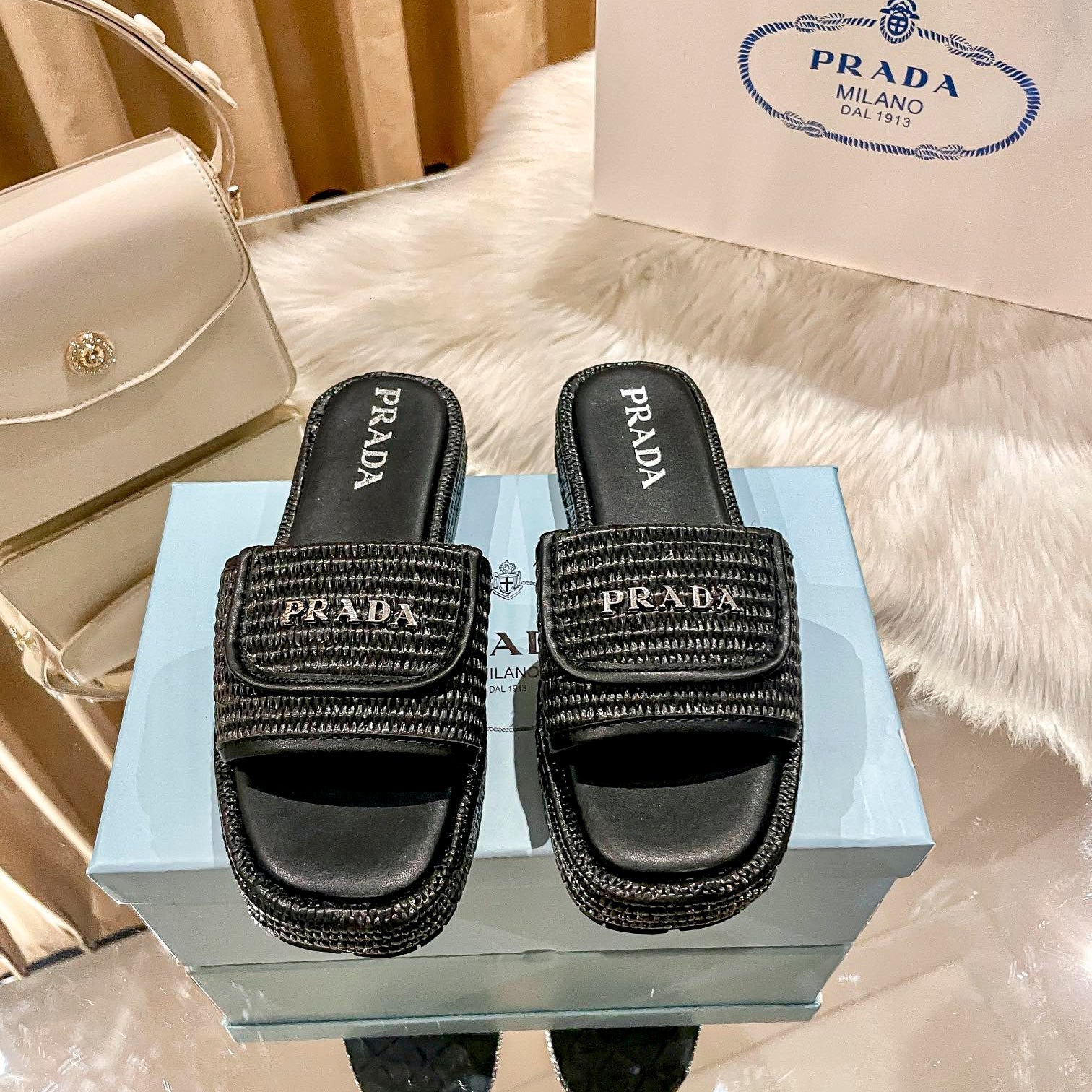 Prada Woven Thick-Soled Slippers – slippers product image 6