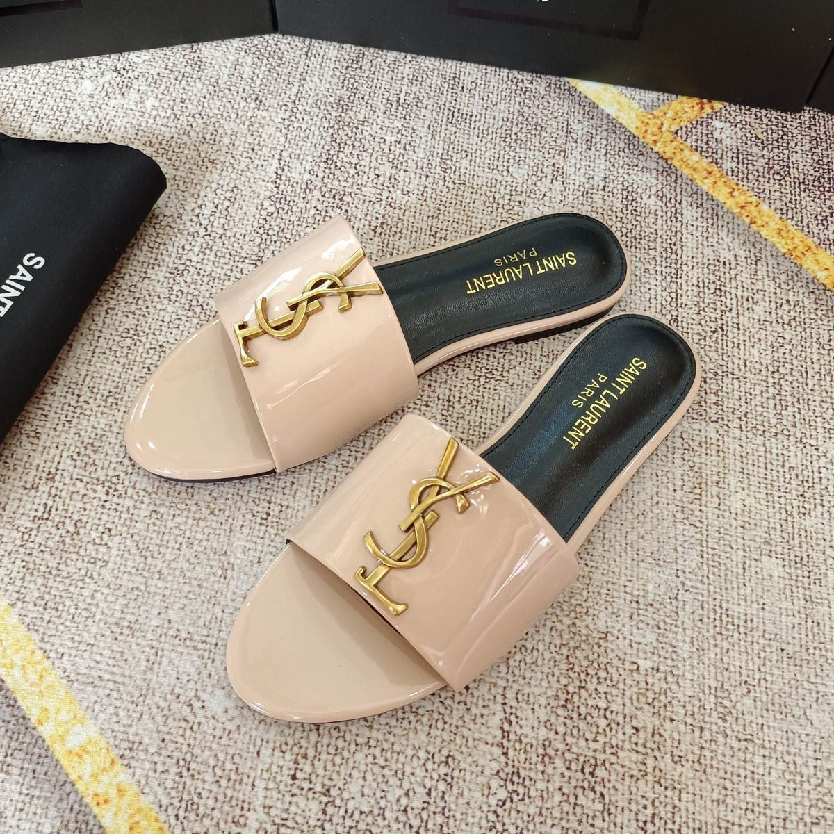 Saint Laurent Classic Gold Signature Flat Slippers – slippers product image 13