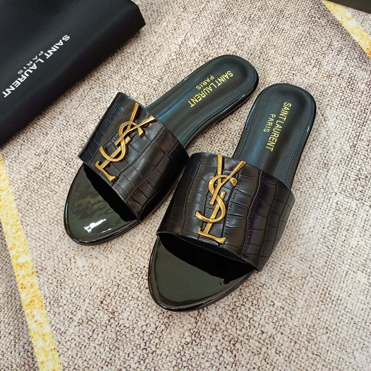 Saint Laurent Classic Gold Signature Flat Slippers – slippers product image 15