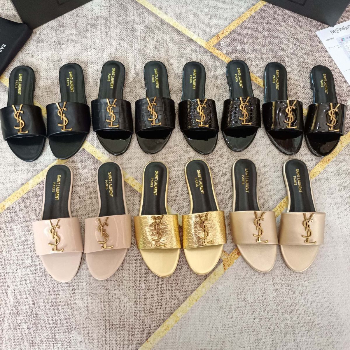 Saint Laurent Classic Gold Signature Flat Slippers – slippers product image 23