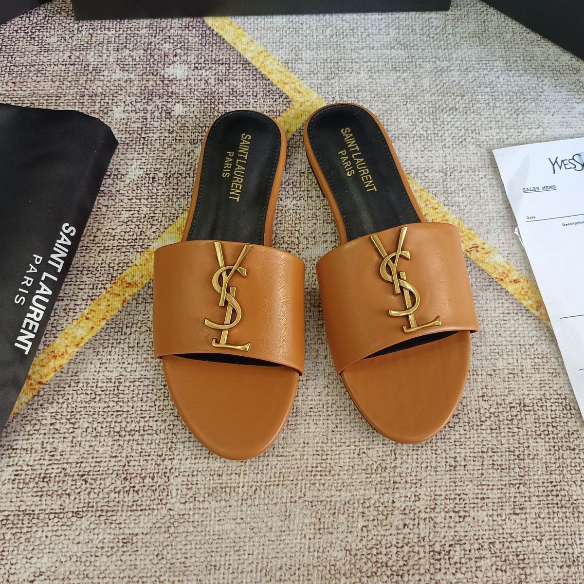Saint Laurent Classic Gold Signature Flat Slippers – slippers product image 7