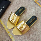 Saint Laurent Classic Gold Signature Flat Slippers – slippers product image 9