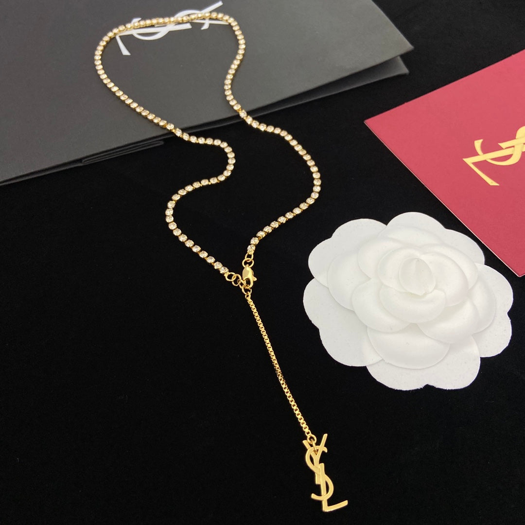 Saint Laurent Crystal Crystal Long Pendant Necklace – Luxury Designer Jewelry – product image 1