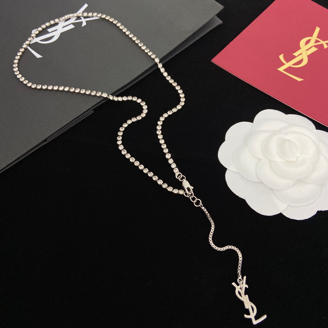 Saint Laurent Crystal Crystal Long Pendant Necklace – Luxury Designer Jewelry – product image 4