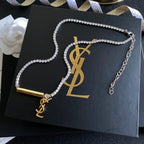 Saint Laurent Letter Drop Crystal Crystal Necklace – Luxury Designer Jewelry – product image 1