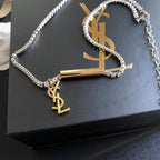 Saint Laurent Letter Drop Crystal Crystal Necklace – Luxury Designer Jewelry – product image 2