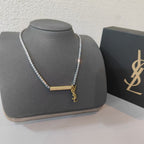 Saint Laurent Letter Drop Crystal Crystal Necklace – Luxury Designer Jewelry – product image 3