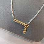 Saint Laurent Letter Drop Crystal Crystal Necklace – Luxury Designer Jewelry – product image 4