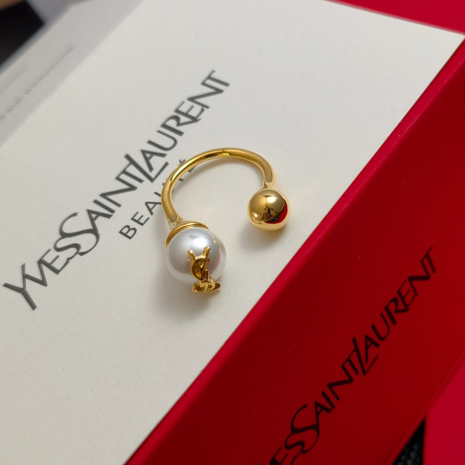Saint Laurent Pearl Statement Open Ring – Luxury Designer Jewelry – product image 2