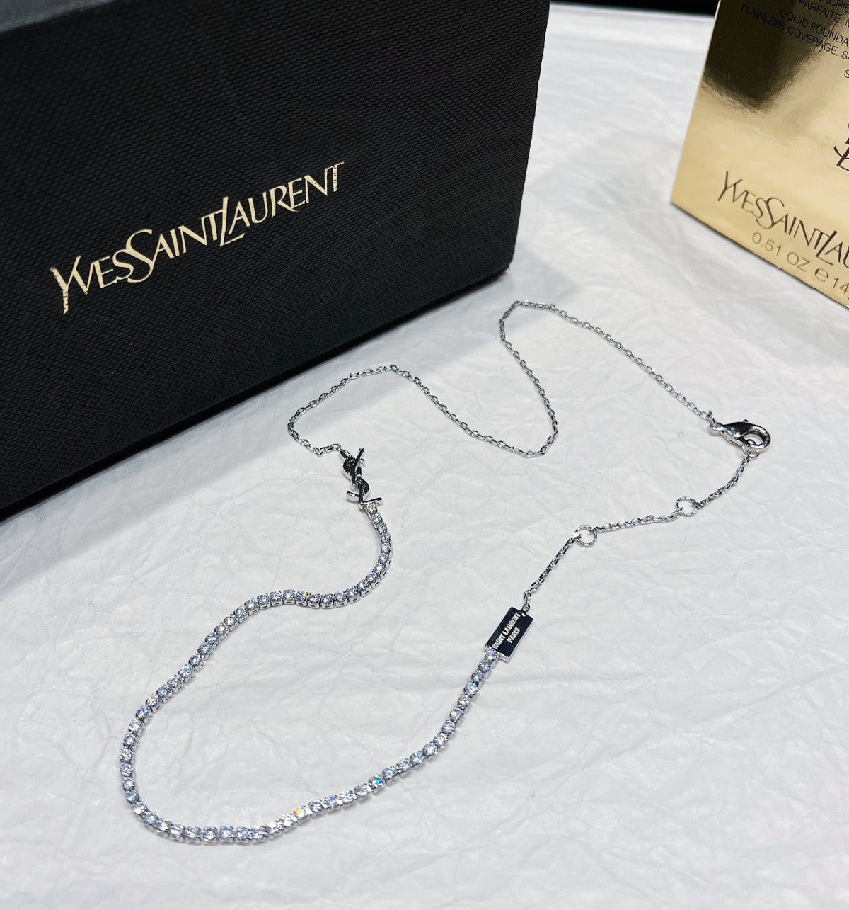 Saint Laurent Rhinestone Logo Necklace – Luxury Designer Jewelry – product image 4