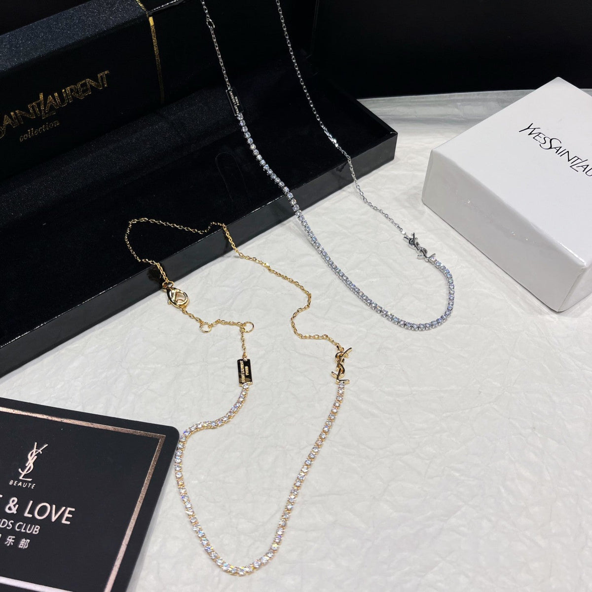Saint Laurent Rhinestone Logo Necklace – Luxury Designer Jewelry – product image 5