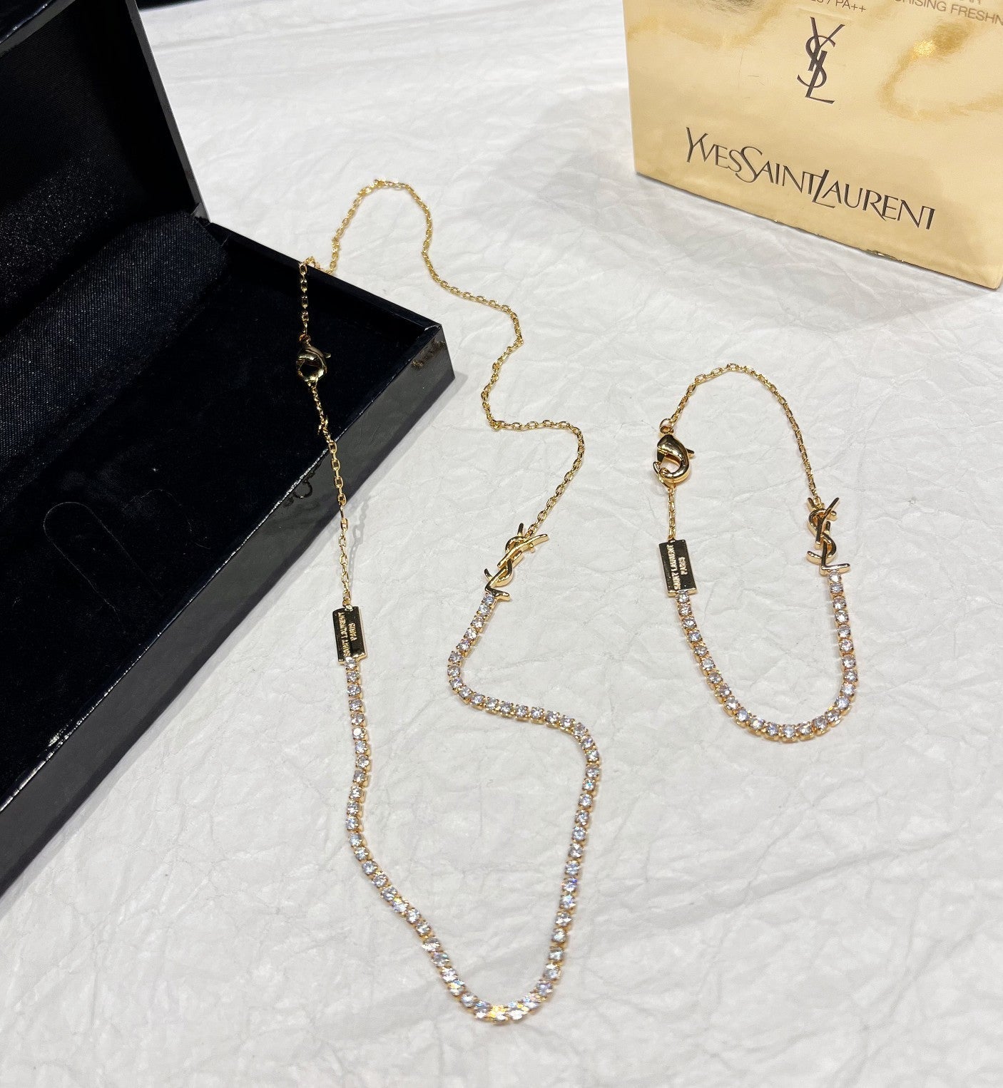 Saint Laurent Rhinestone Logo Necklace – Luxury Designer Jewelry – product image 7