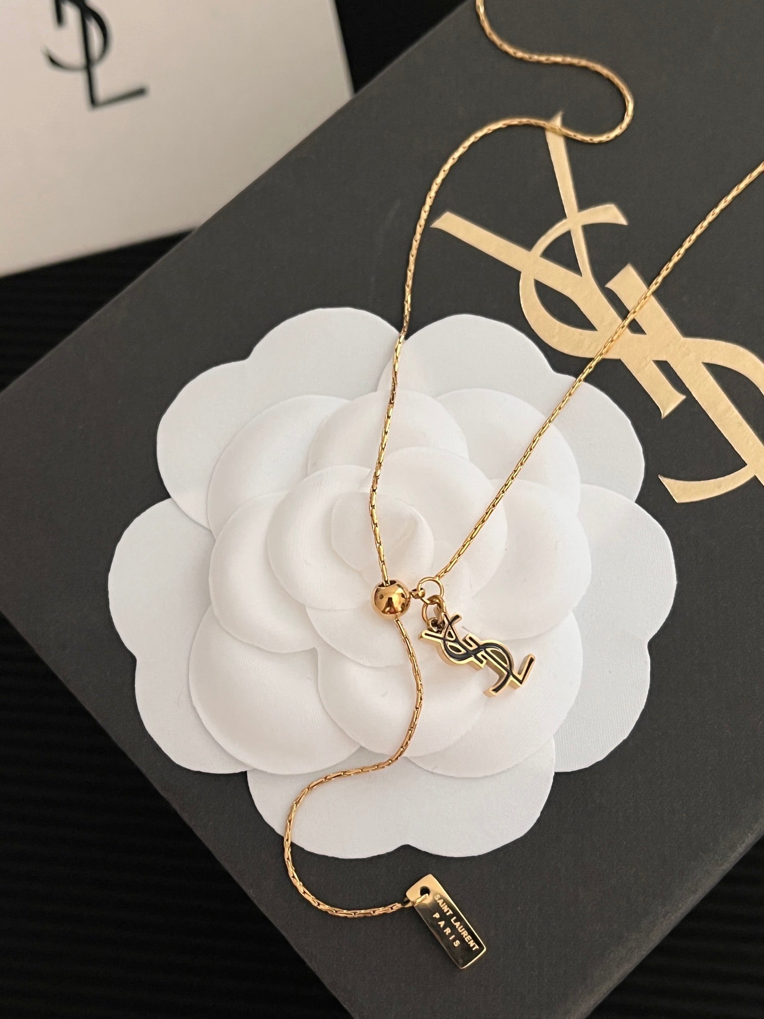 Saint Laurent Y Adjustable Brass Necklace – Luxury Designer Jewelry – product image 1