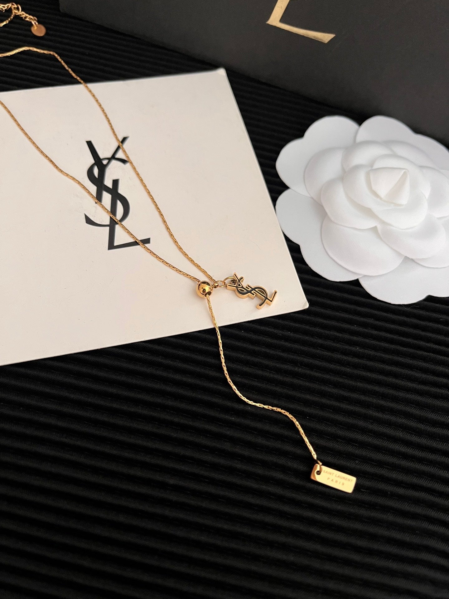 Saint Laurent Y Adjustable Brass Necklace – Luxury Designer Jewelry – product image 2