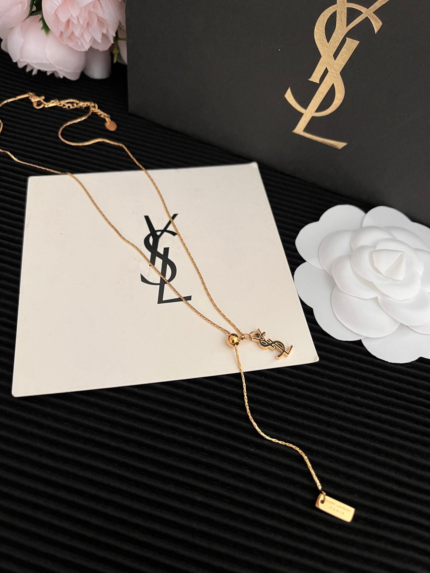 Saint Laurent Y Adjustable Brass Necklace – Luxury Designer Jewelry – product image 3