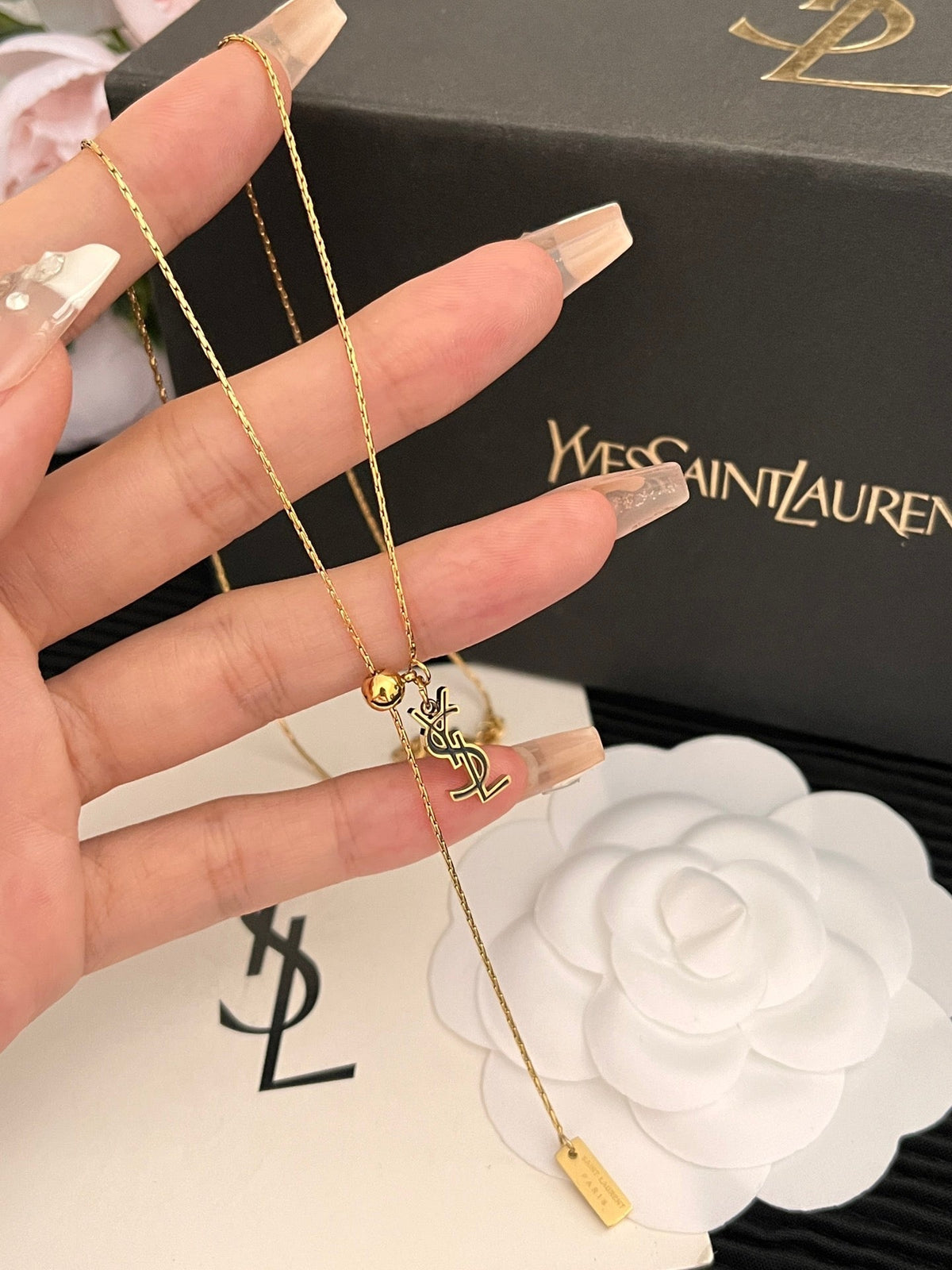 Saint Laurent Y Adjustable Brass Necklace – Luxury Designer Jewelry – product image 5
