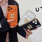 Leather Chanel iPhone 17 Pro Max Case Diamond Logo with Gold Label