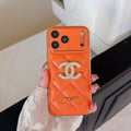 Leather Chanel iPhone 17 Pro Max Case Diamond Logo with Gold Label