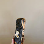 Leather Chanel iPhone 17 Pro Max Case Diamond Logo with Gold Label