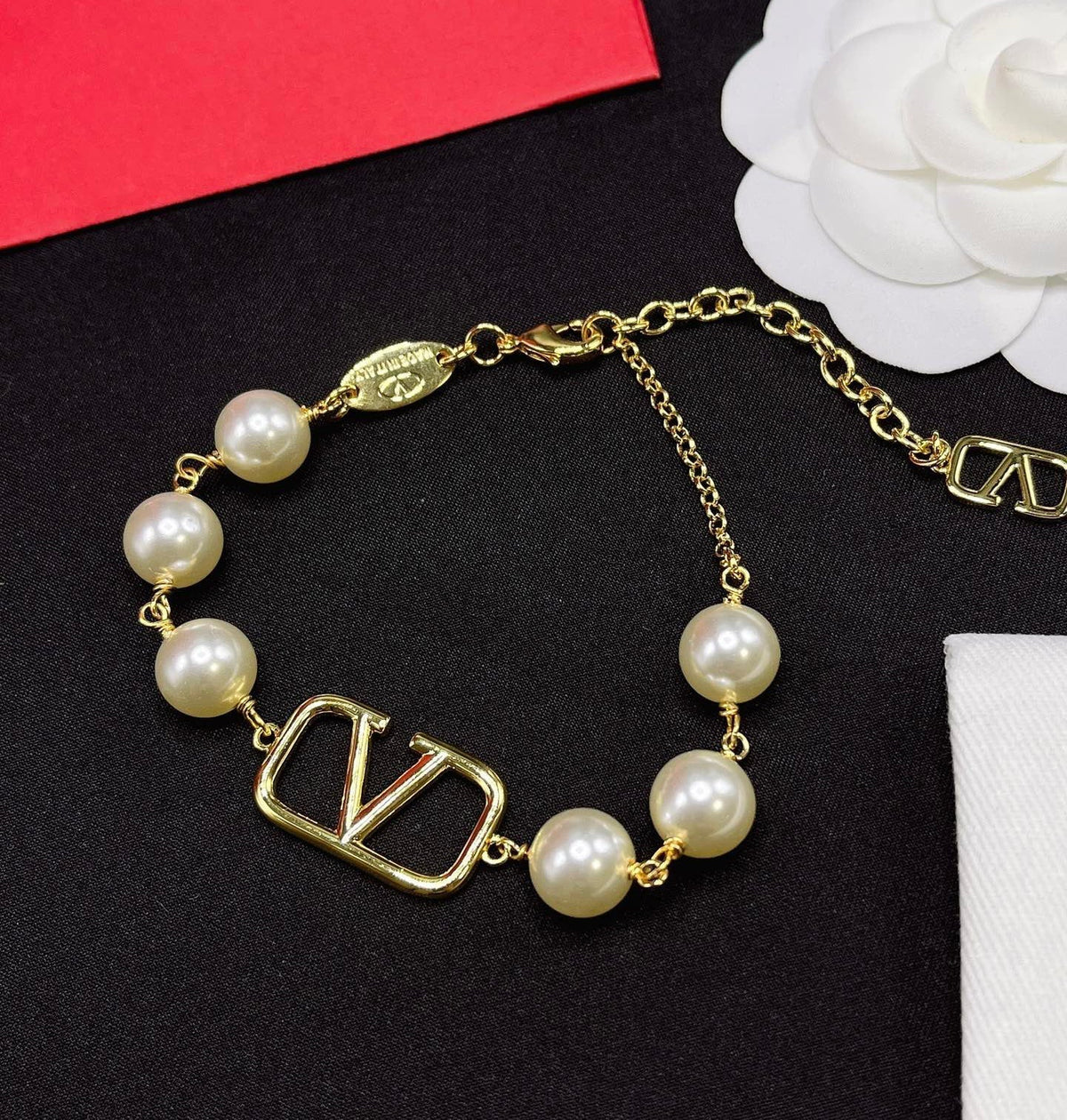 Valentino Pearl V Bracelet – Luxury Jewelry – product image 2