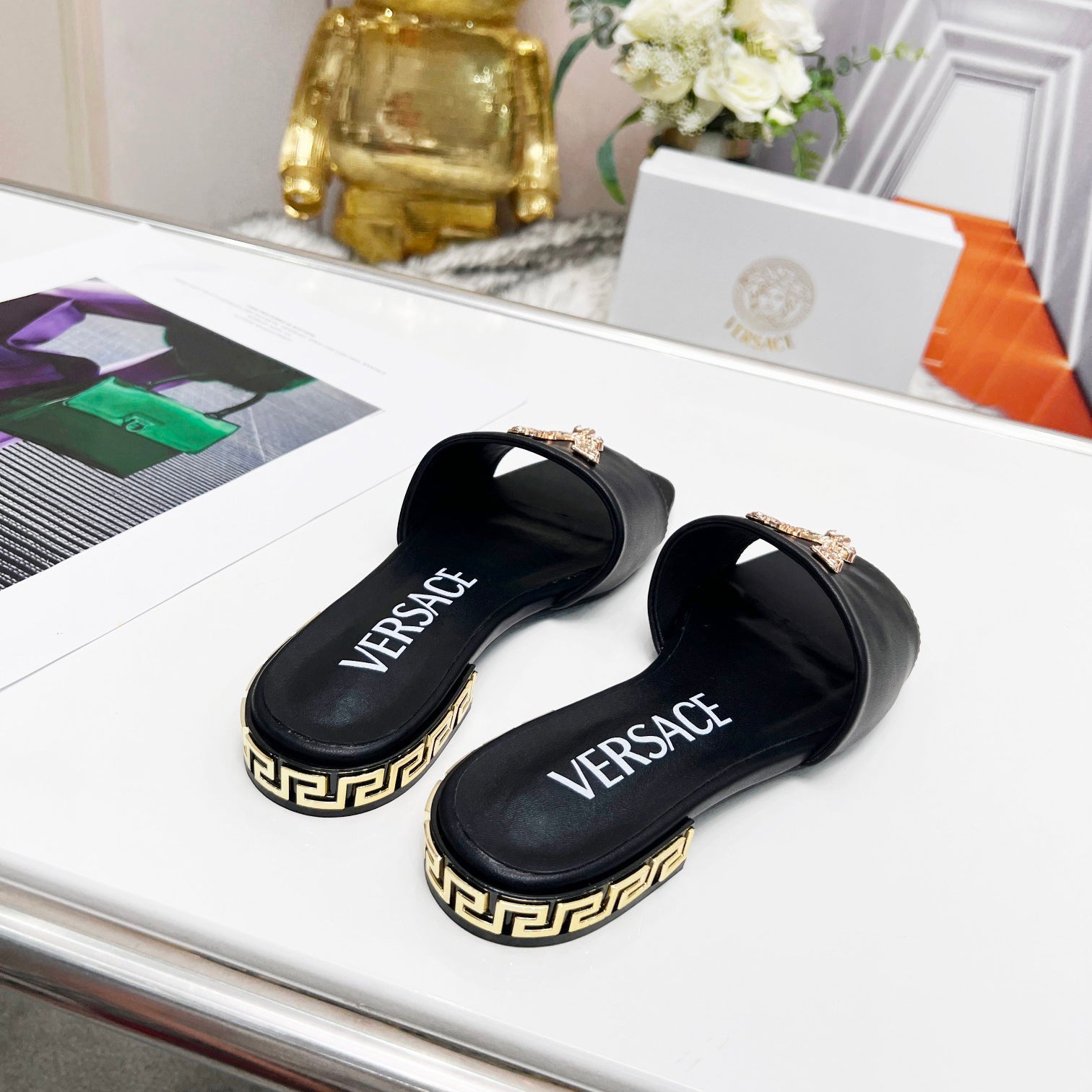 Versace Vintage V Metal Flat Slippers – slippers product image 10