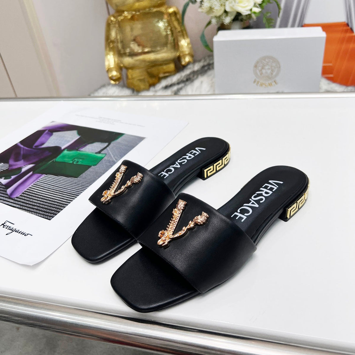Versace Vintage V Metal Flat Slippers – slippers product image 2