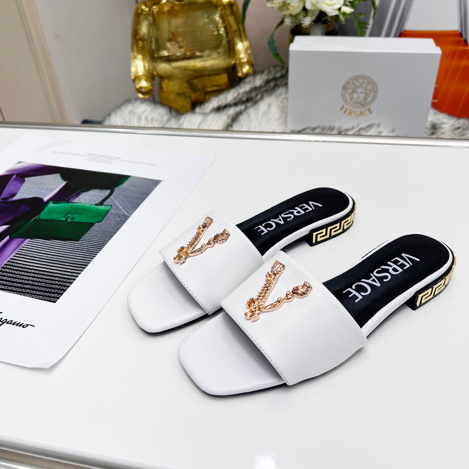 Versace Vintage V Metal Flat Slippers – slippers product image 3