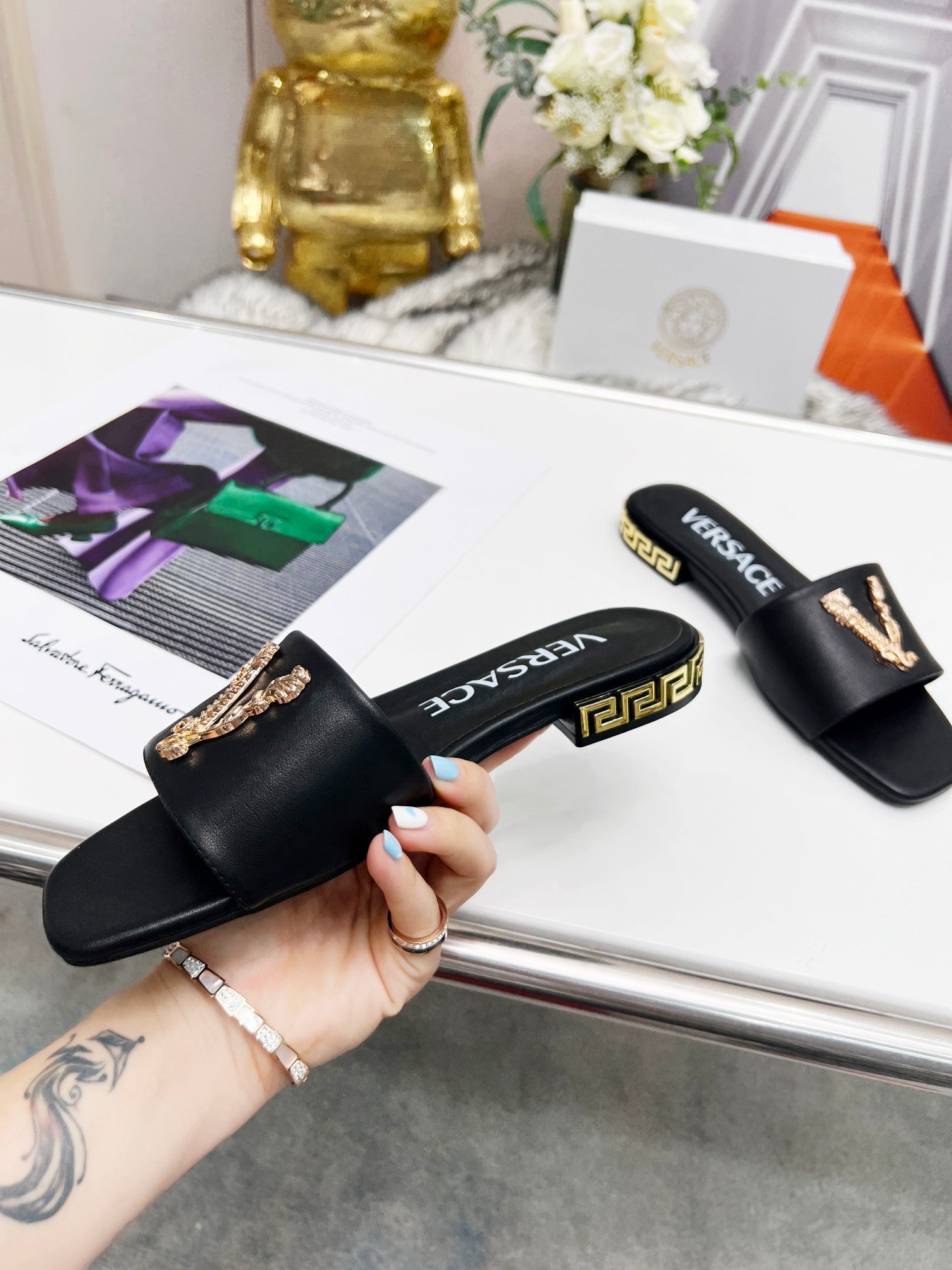 Versace Vintage V Metal Flat Slippers – slippers product image 9