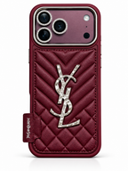 Burgundy iPhone 18 Pro Max case with YSL quilted design – front view